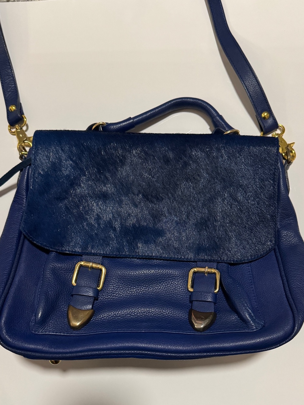 Lazaro Blue 100% Cowhide Leather Satchel Crossbody Bag